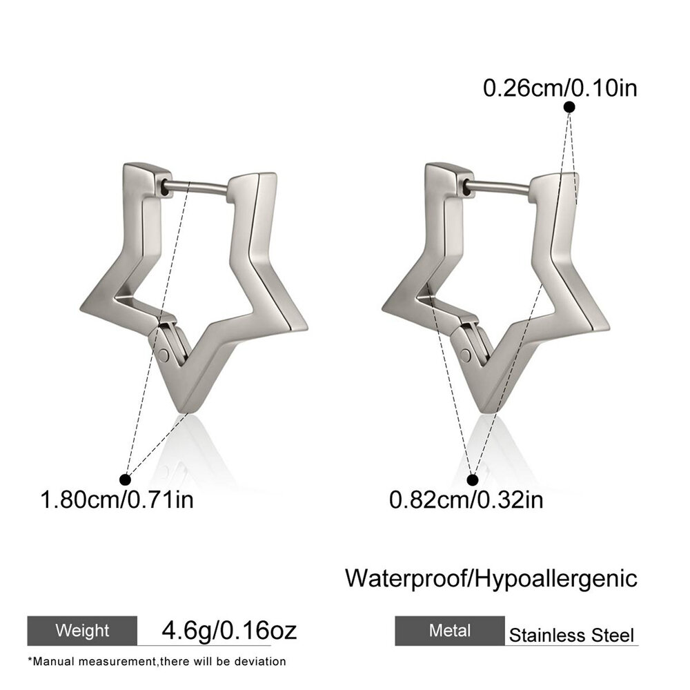 Simple Series Classic Heart Star Stainless Steel Waterproof Gold Color Women's Hoop Earrings