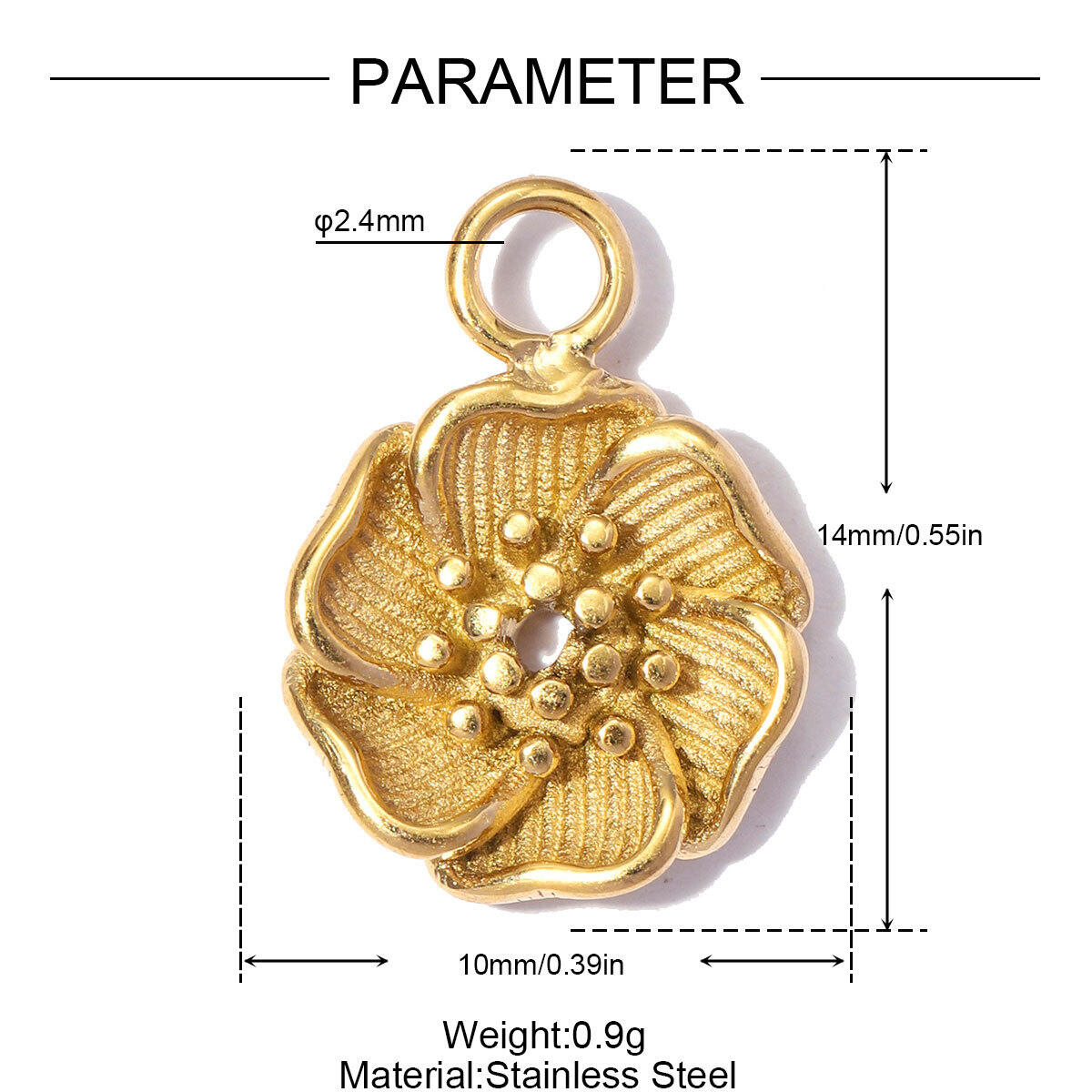 Colgantes de mujer de acero inoxidable color dorado, resistentes al agua, con diseño floral, de la serie romántica, para armar uno mismo. 
