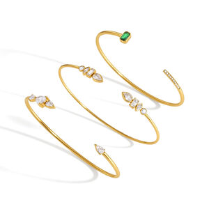 Simple Series Daily Irregular Shape Stainless Steel Waterproof Gold Color Zircon Women's Cuff Bracelets h5 Picture5