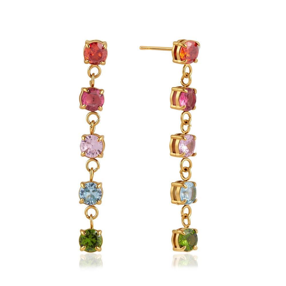 Elegantes pendientes colgantes de mujer con borla, acero inoxidable, resistentes al agua y circonitas color oro. Imagen5