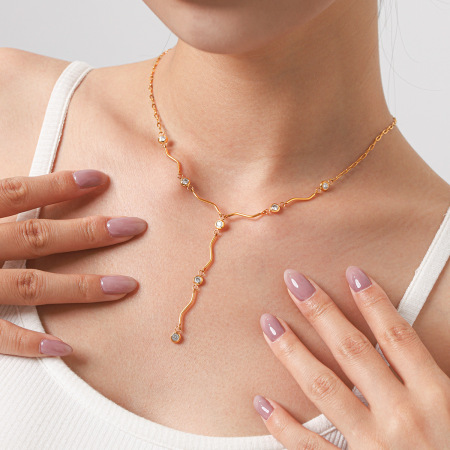 Simple Luxury Chain Stainless Steel Waterproof   Gold Color  Zircon Women's Pendant Necklaces