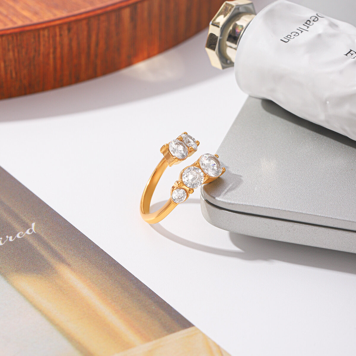Simple Series Daily Circle Stainless Steel Waterproof   Gold Color  Zircon Women's Gemstone Rings Picture7