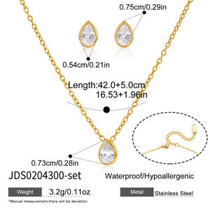Conjunto de collares sencillos de acero inoxidable con circonitas color oro, resistentes al agua y con diseño de gota para mujer. h5