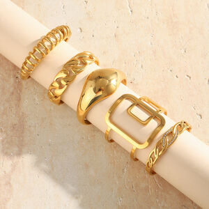 Luxurious Series Daily Flower Irregular Shape Stainless Steel Waterproof Gold Color Women's Bangles h5 Picture2