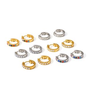 Simple Series Stainless Steel Waterproof Gold Color Rhinestone Women's Hoop Earrings h5 Picture4