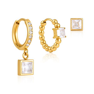 Luxurious Series Simple Rectangle Stainless Steel Waterproof Gold Color Zircon Women's Earring Sets h5 Picture5