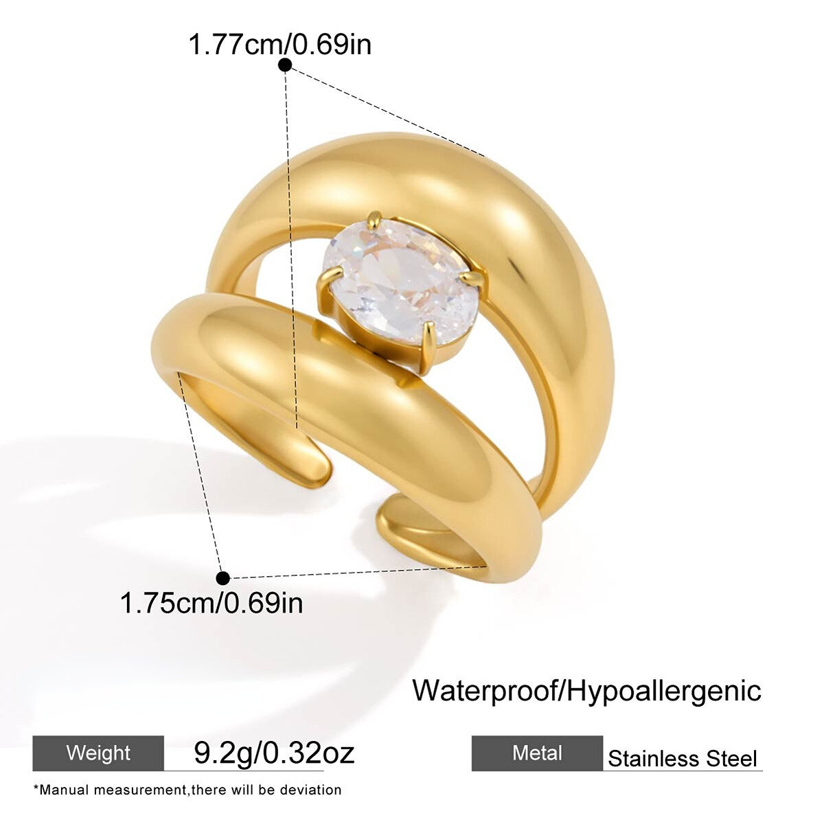 Anello da donna semplice, circolare, impermeabile, in acciaio inossidabile, con zirconi. 