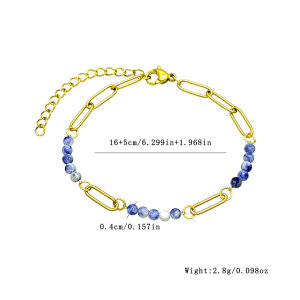 Simple Retro Beads Chain Stainless Steel Waterproof   Gold Color  Natural Stone Women's Beaded Bracelets h5 Picture4