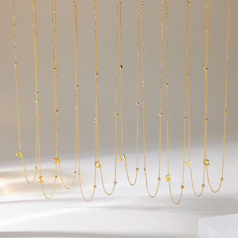 Collares de cadena para mujer de la serie Simple Daily Tassel Letter, de acero inoxidable, resistentes al agua, color dorado y con circonitas. Imagen2