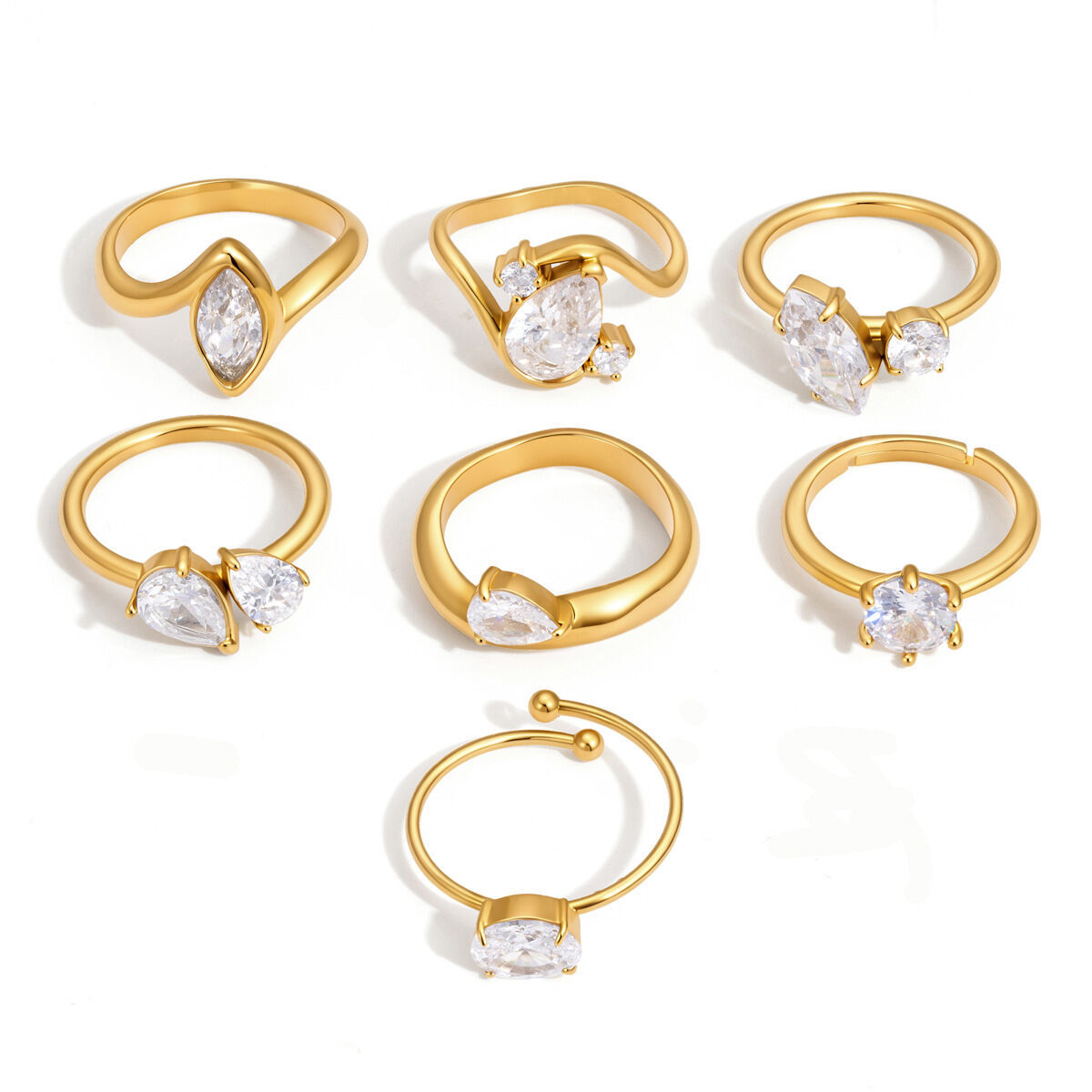 Schlichte, Tropfenförmige Damenringe Aus Edelstahl, Wasserdicht, Goldfarben, Mit Edelsteinen h5 Bild5