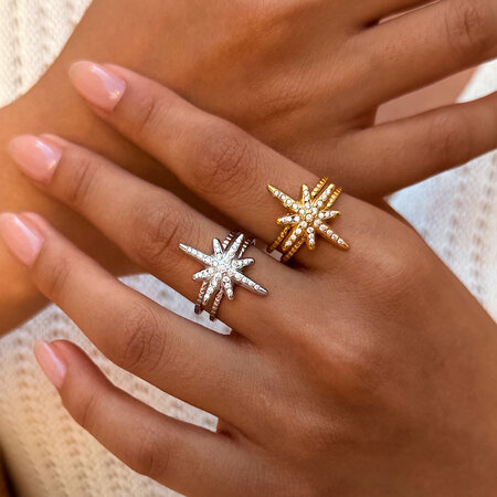 Simple Series Daily Star Edelstahl wasserdichte goldfarbene Zirkon-Ringsets
