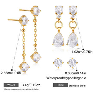Simple Series Tassel Circle Stainless Steel Waterproof Gold Color Zircon Women's Earring Sets h5