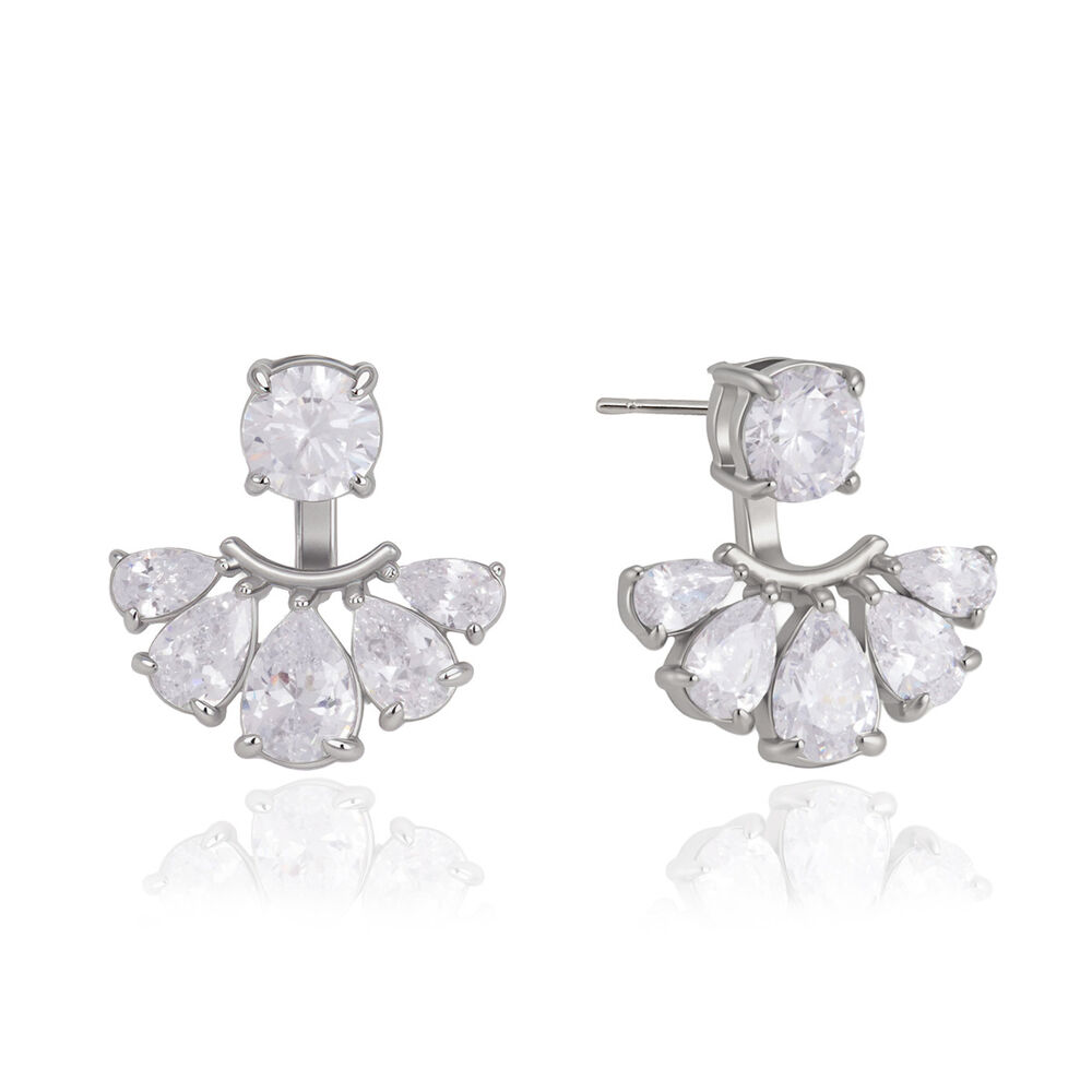 Romantische, elegante, bloemvormige, druppelvormige, waterdichte, roestvrijstalen oorbellen met goudkleurige zirkonia voor dames. Afbeelding5