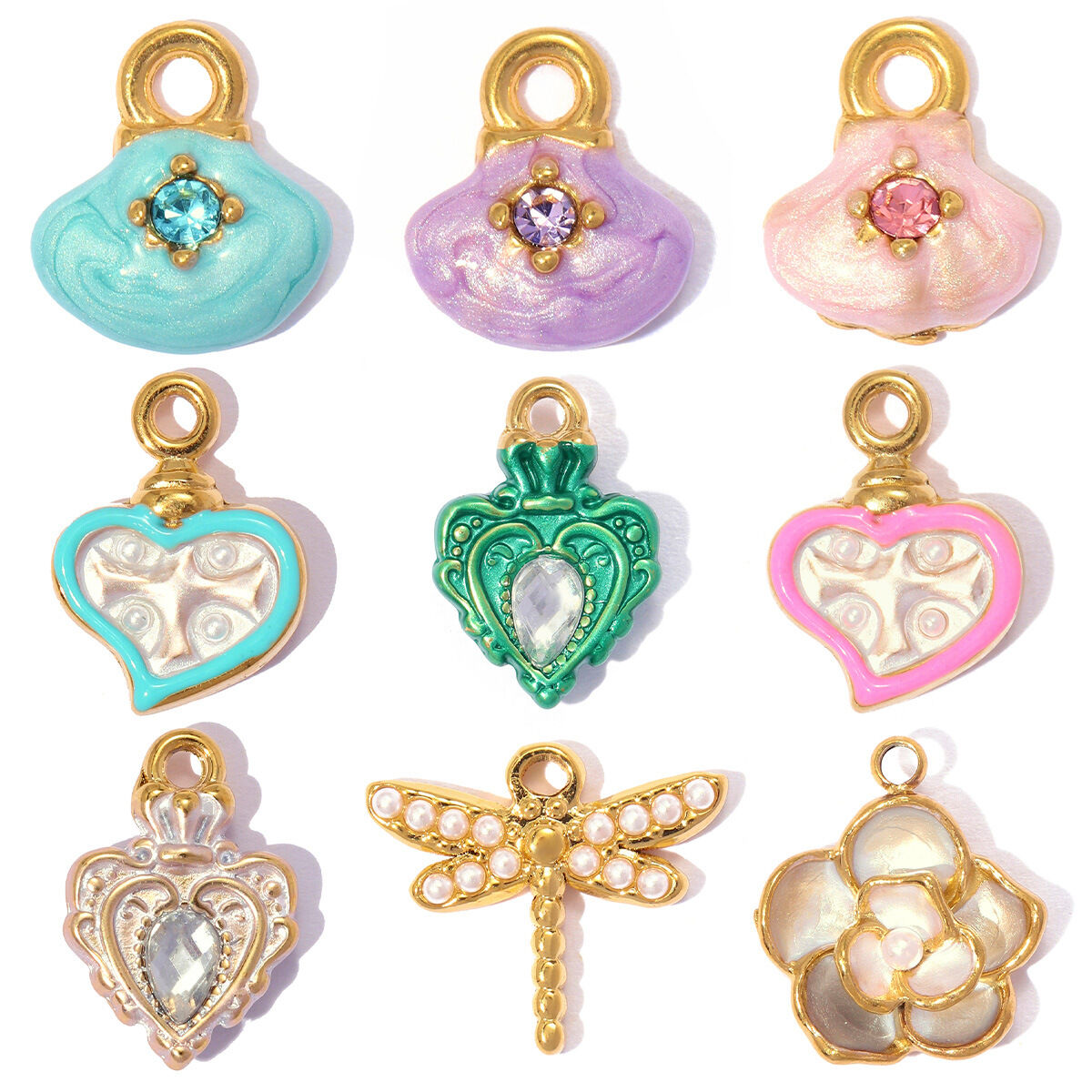 Colgantes sencillos de acero inoxidable color dorado con forma irregular de corazón y animales, ideales para manualidades. h5 Imagen5