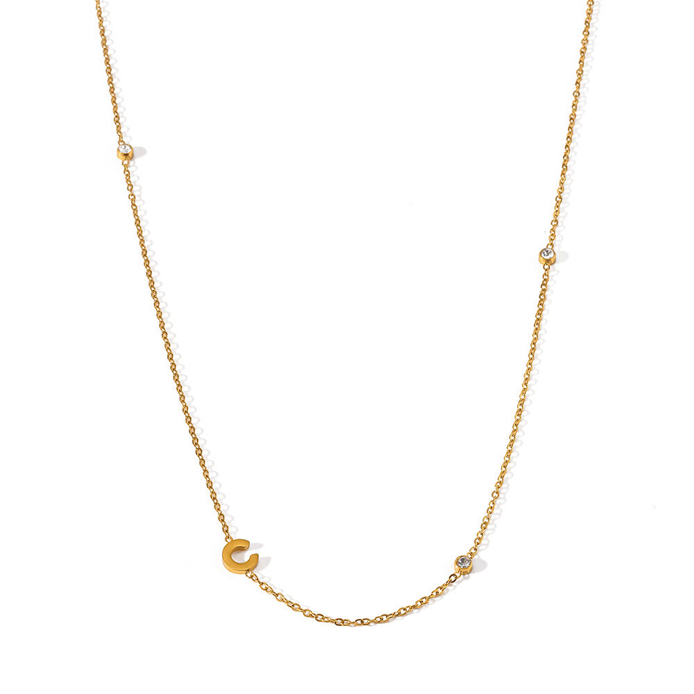 Collares de cadena para mujer de la serie Simple Daily Tassel Letter, de acero inoxidable, resistentes al agua, color dorado y con circonitas. Imagen4