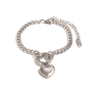 Simple Heart Stainless Steel Waterproof Gold Color Zircon Women's Necklaces Sets h5 Picture4
