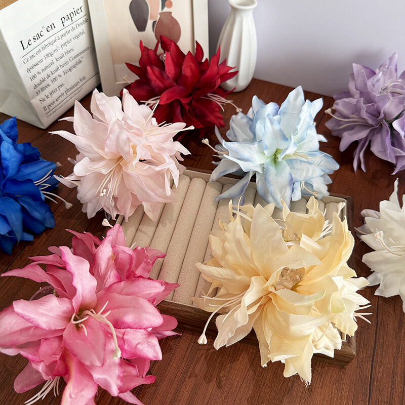 Pinzas para el cabello de tela de color liso con estampado floral dulce de la serie romántica Imagen3