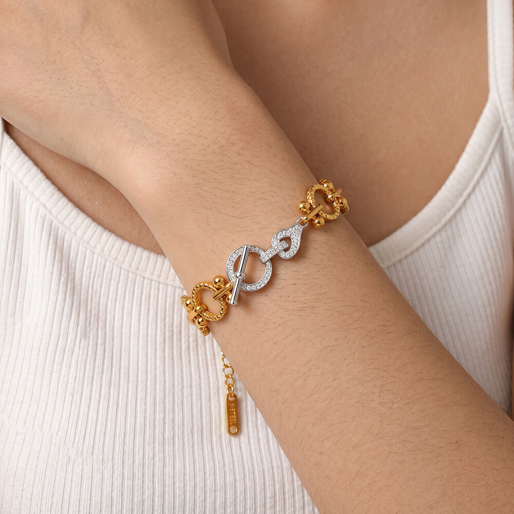 Pulseras de cadena para mujer Simple Series Daily Twist Patchwork de acero inoxidable, impermeables y de color dorado.