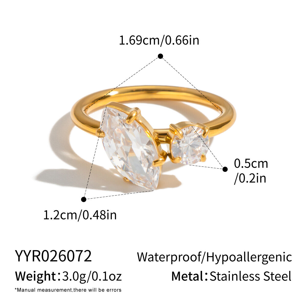 Luxury Series Stainless Steel Waterproof Gold Color Gemstone Rings h5 