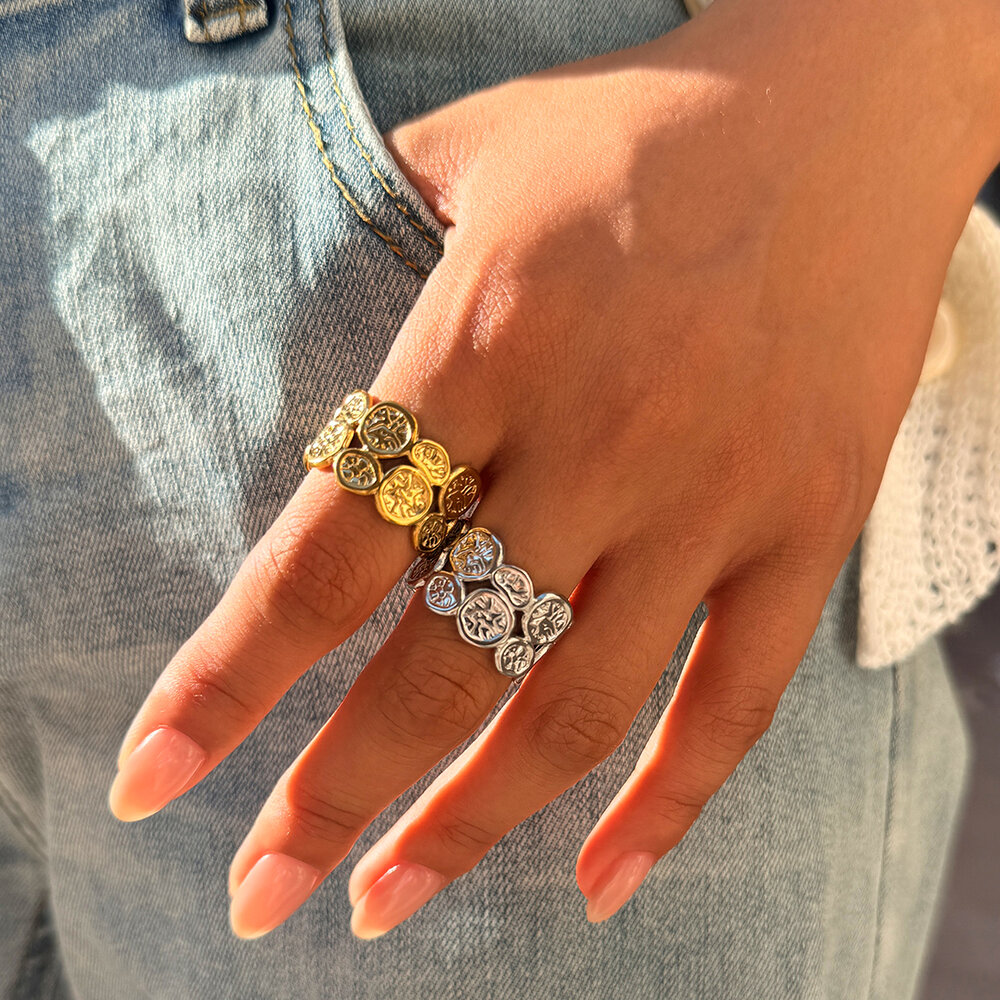 Retro Simple Daily Circle Stainless Steel Waterproof Gold Color Women's Statement Ring Picture4