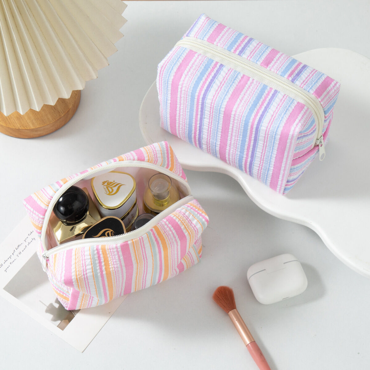 Trousses à maquillage Simple Series Daily Stripe en polyester multicolores 2