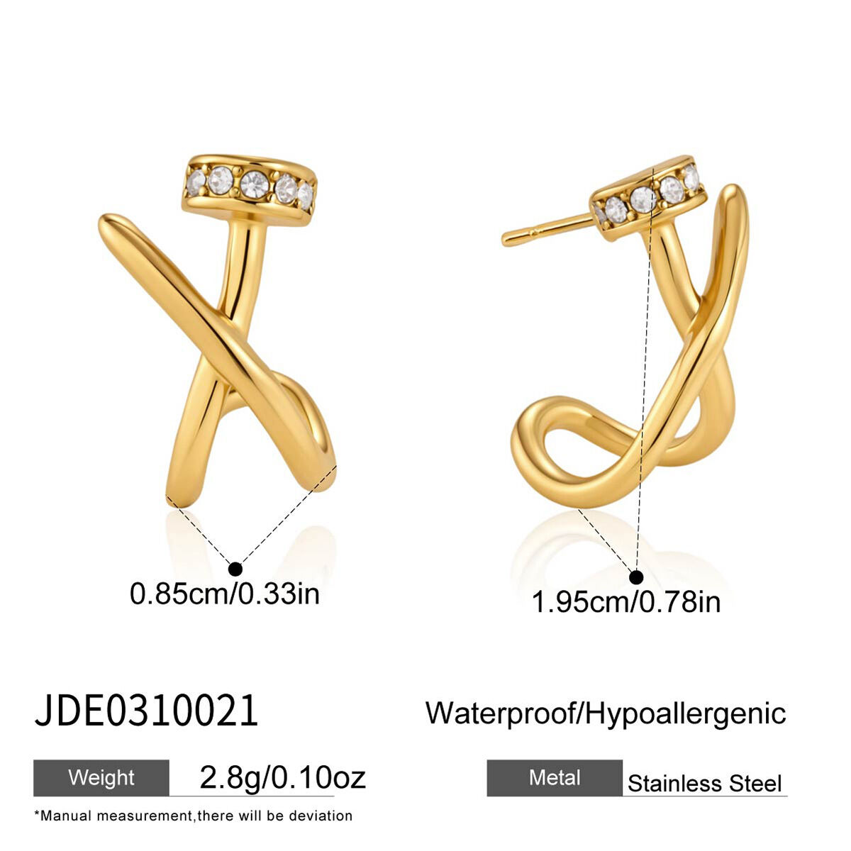 Orecchini a perno da donna Simple Series Casual con fiocco, tinta unita, in acciaio inossidabile color oro e zirconi. h5 