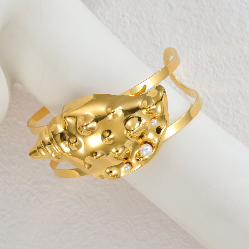 Vacation Oceanic Style Enamel Stainless Steel Waterproof Gold Color Women's Cuff Bracelets Picture4