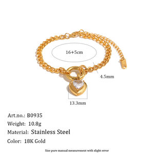 Simple Heart Stainless Steel Waterproof Gold Color Zircon Women's Necklaces Sets h5