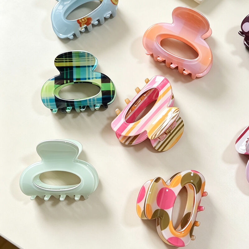 Simple Series Daily Stripe Plaid Polka Dots Mixed Color Acetate Hair Claws Picture3