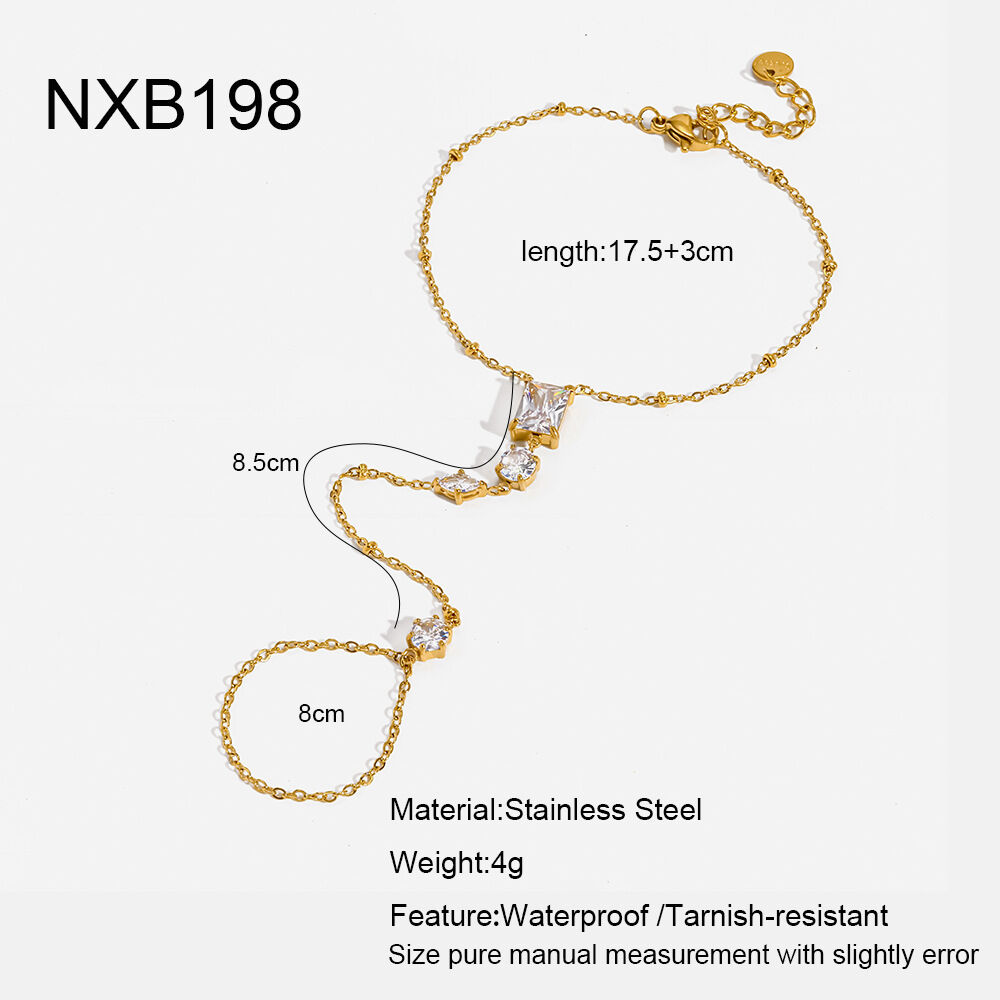 Simple Series Elegant Geometric Shape Stainless Steel Waterproof Gold Color Zircon Women's Hand Chain