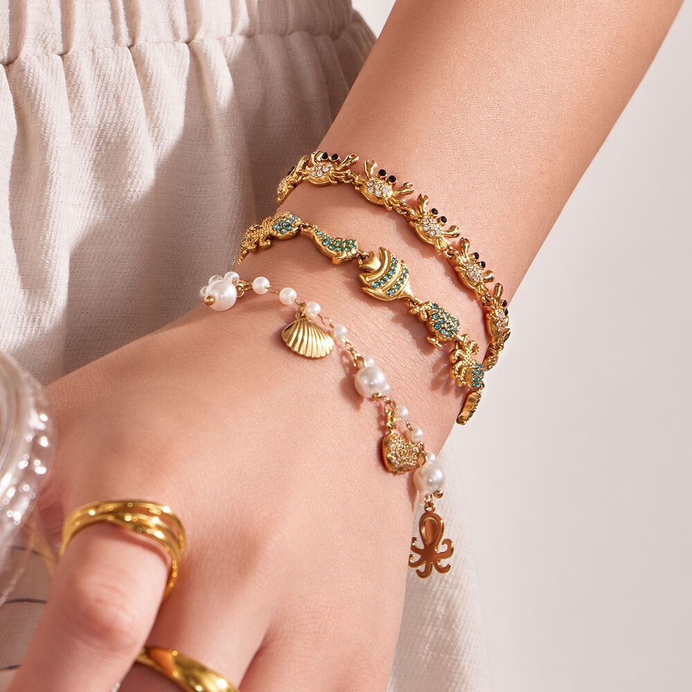 Pulseras de cadena para mujer de acero inoxidable con circonitas, estilo oceánico y diseño de animales vacacionales. h5Imagen2