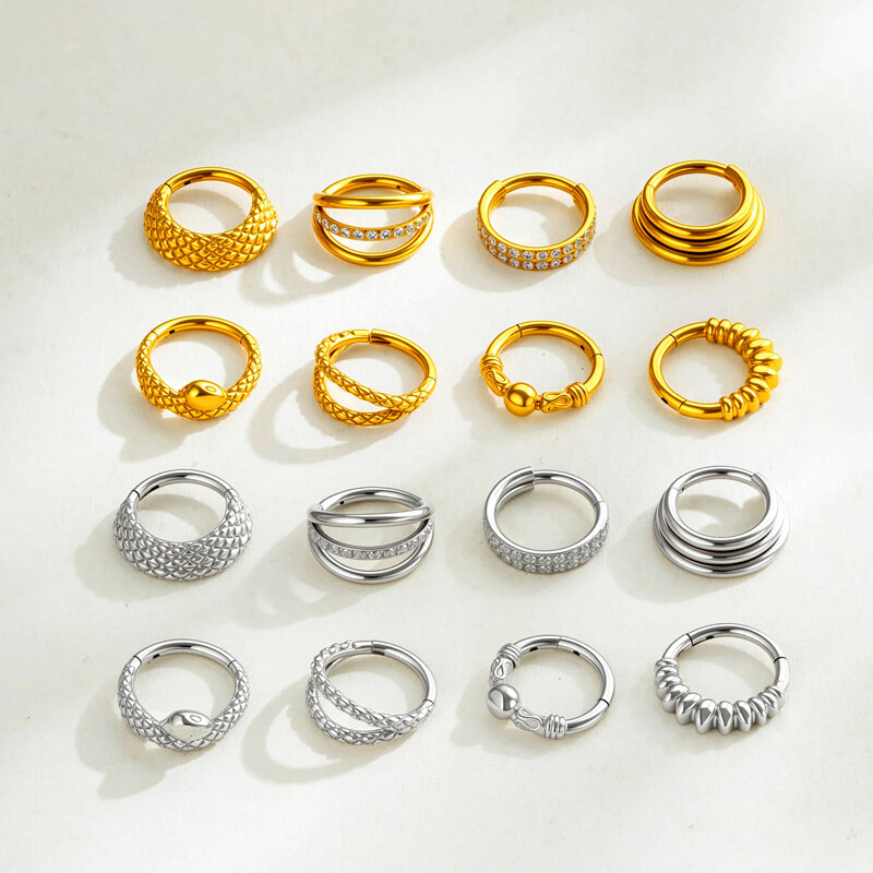 Piercing de nariz sencillo para mujer, de acero inoxidable, resistente al agua, color dorado y con circonita, con diseño de serpiente. Imagen7