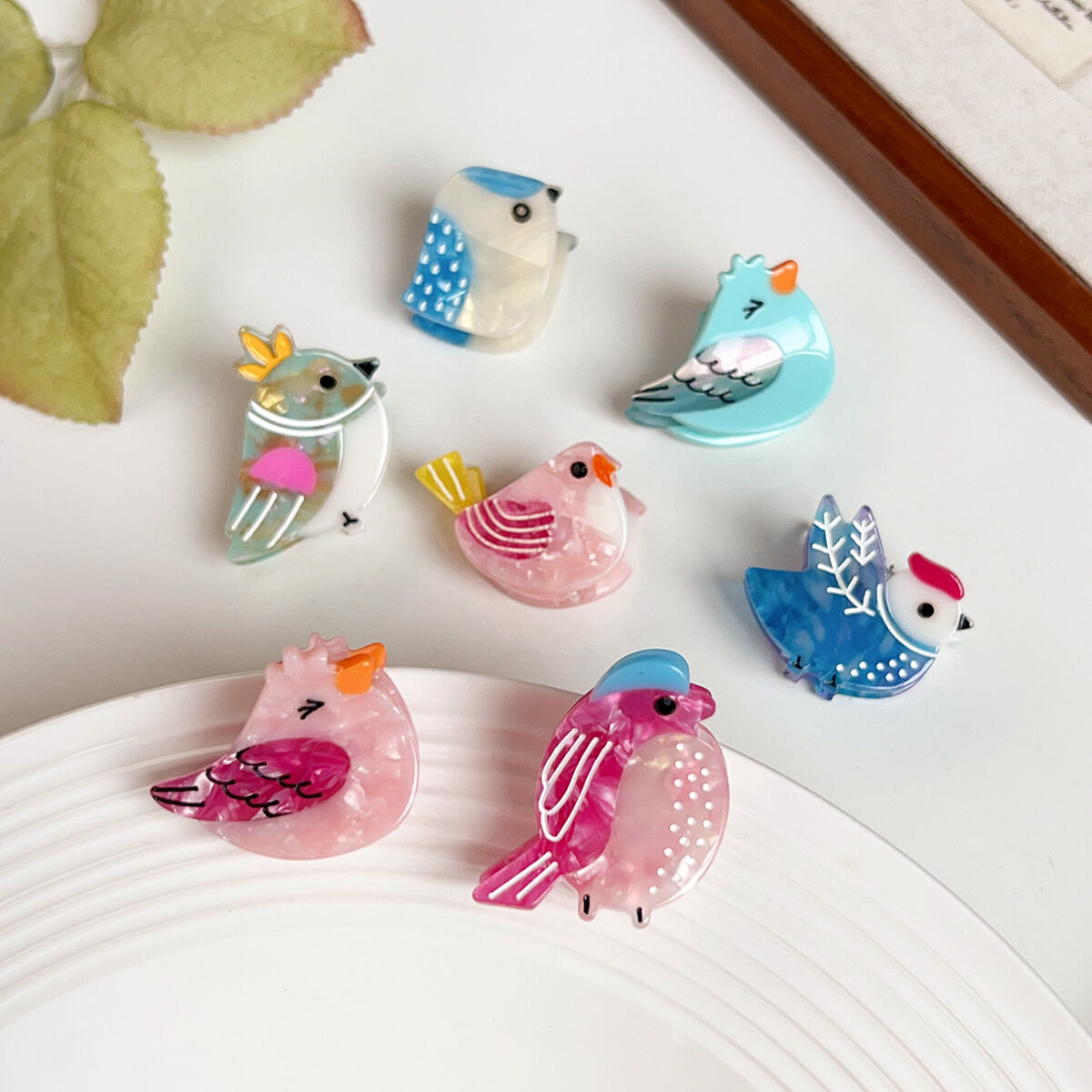 Eenvoudige serie schattige dieren, gemengde kleuren, vogels, acetaat, haar en klauwen