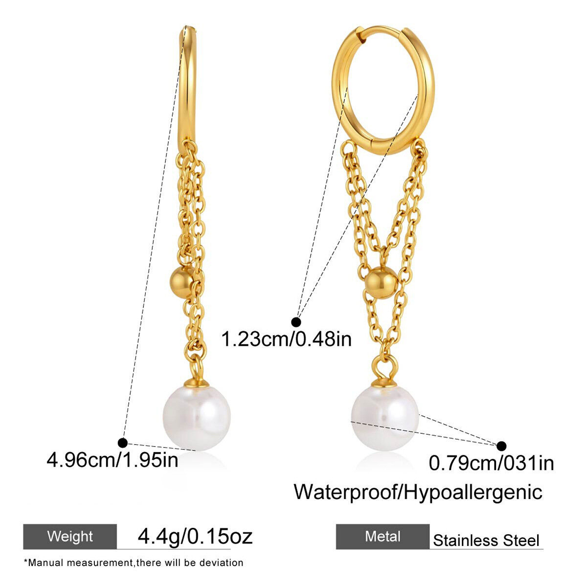 Pendientes colgantes para mujer de la serie Simple Daily Tassel, de acero inoxidable, resistentes al agua y color dorado.