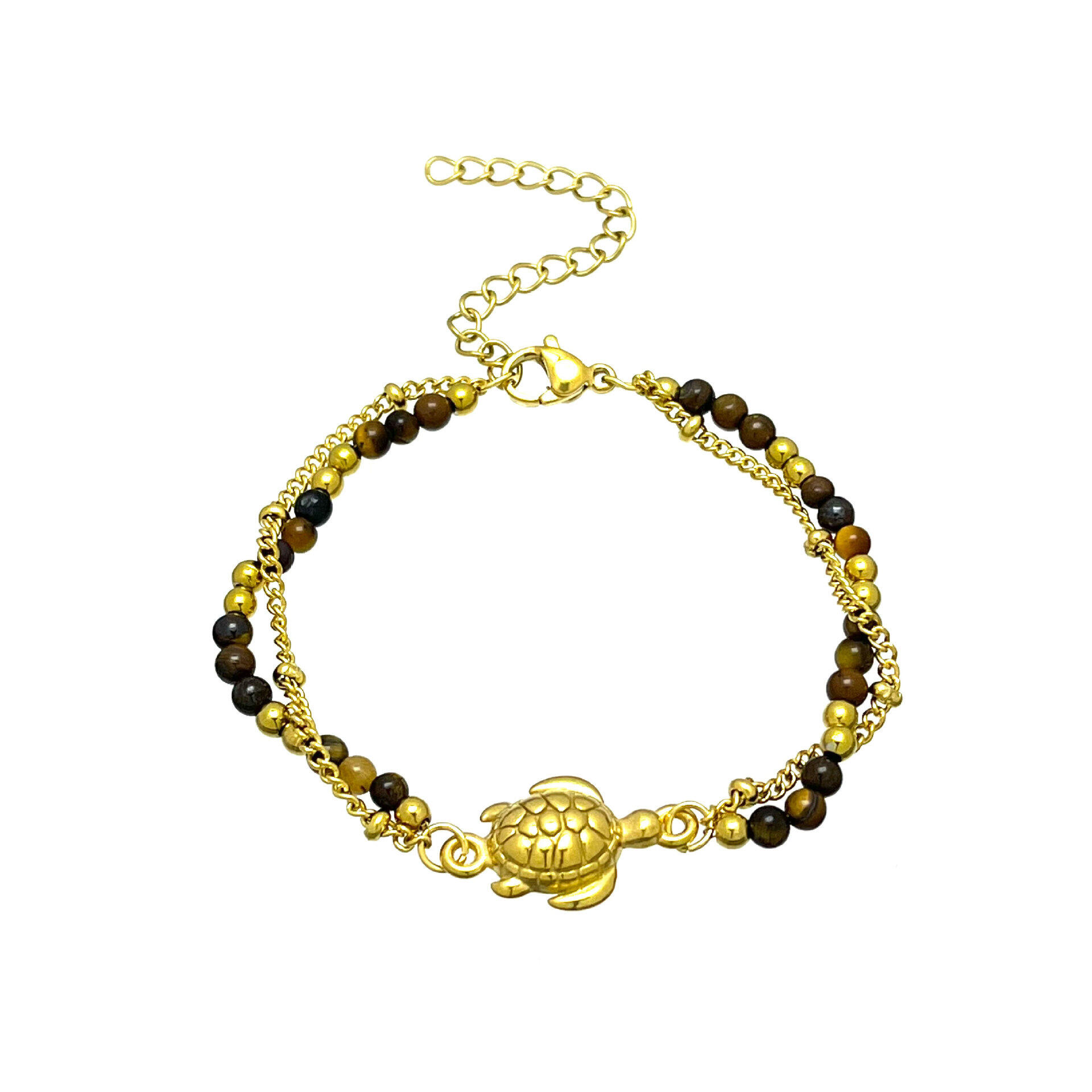 Bracelet de perles rétro océanique en acier inoxydable, imperméable, couleur or, avec pierres naturelles. 