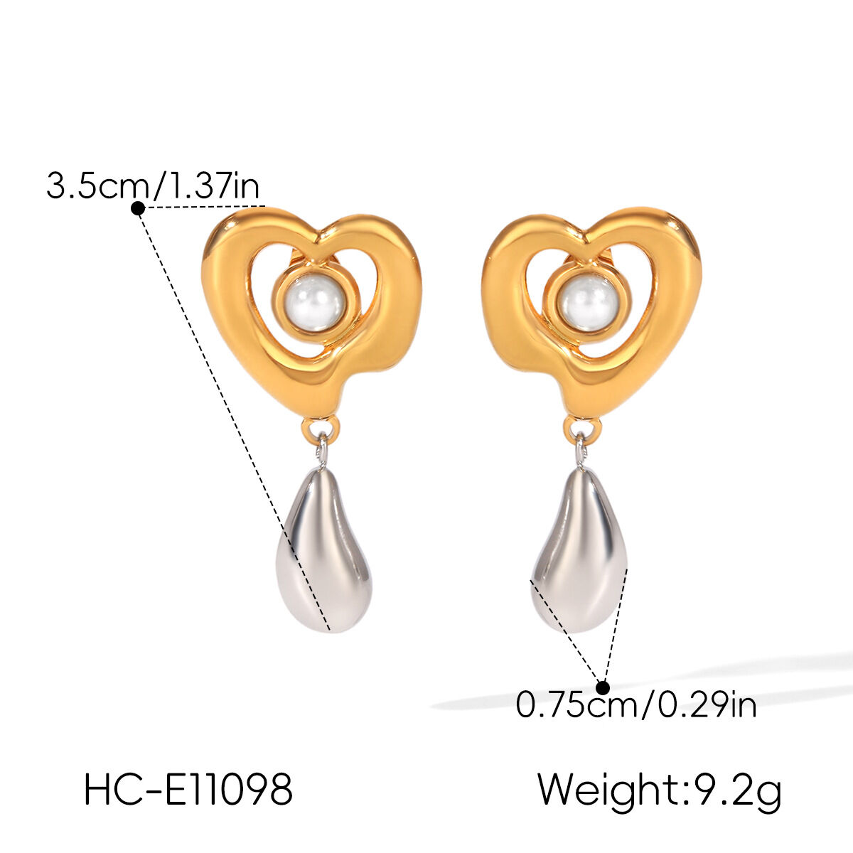 Simple Series Daily Droplet Heart Stainless Steel Waterproof   Gold Color  Pearl Women's Dangle Earrings Picture2
