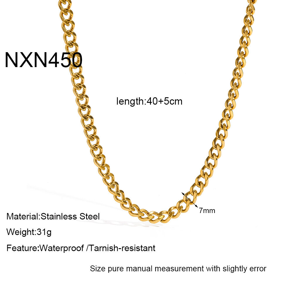 Cadena unisex de acero inoxidable impermeable de la serie Simple Daily Chain, color dorado.