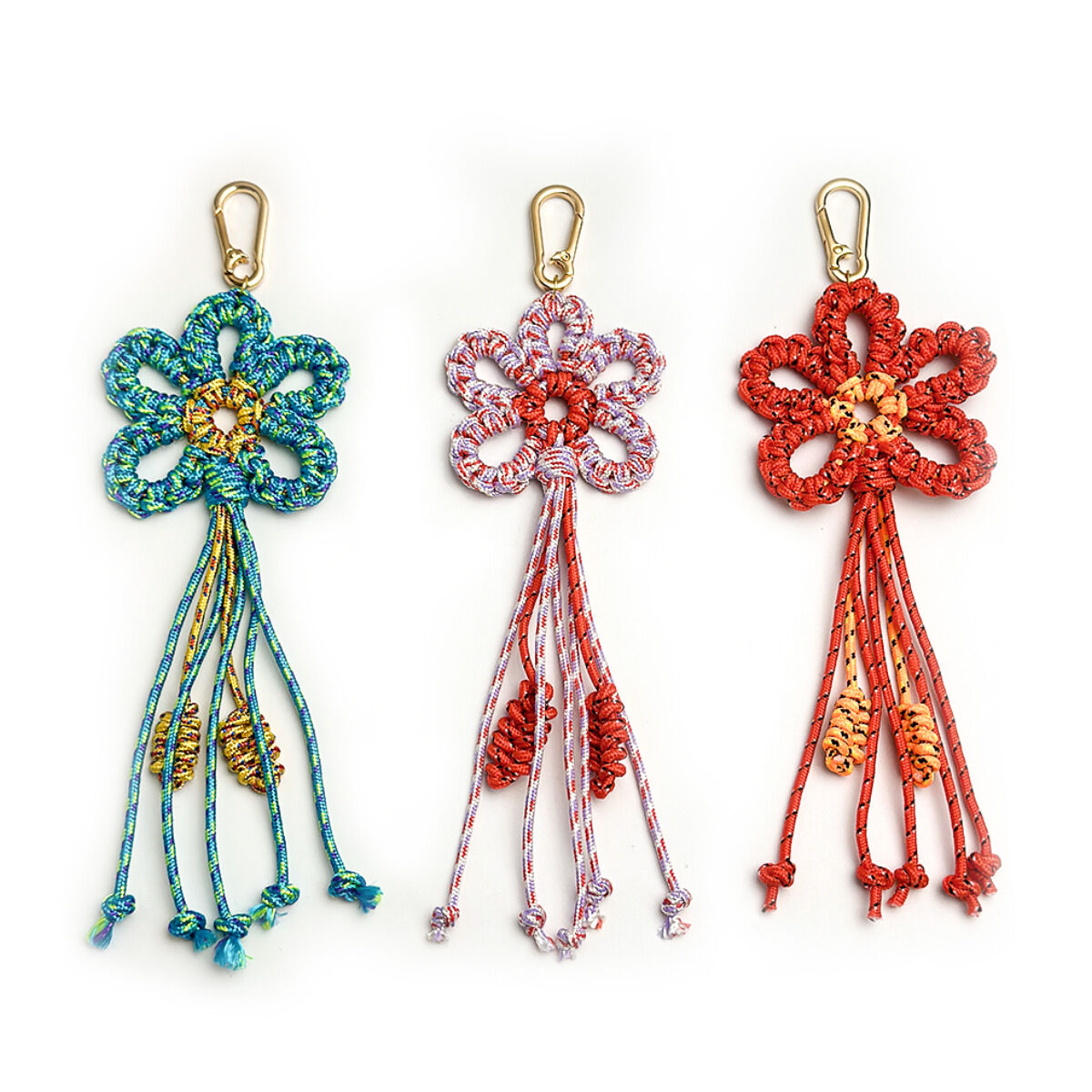 Breloques de sac en corde tressée tissée à pompon fleuri quotidien de la série Simple Image4