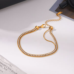 Simple Series Daily Chain Stainless Steel Waterproof Gold Color Zircon Women's Chain Bracelets h5 Picture4