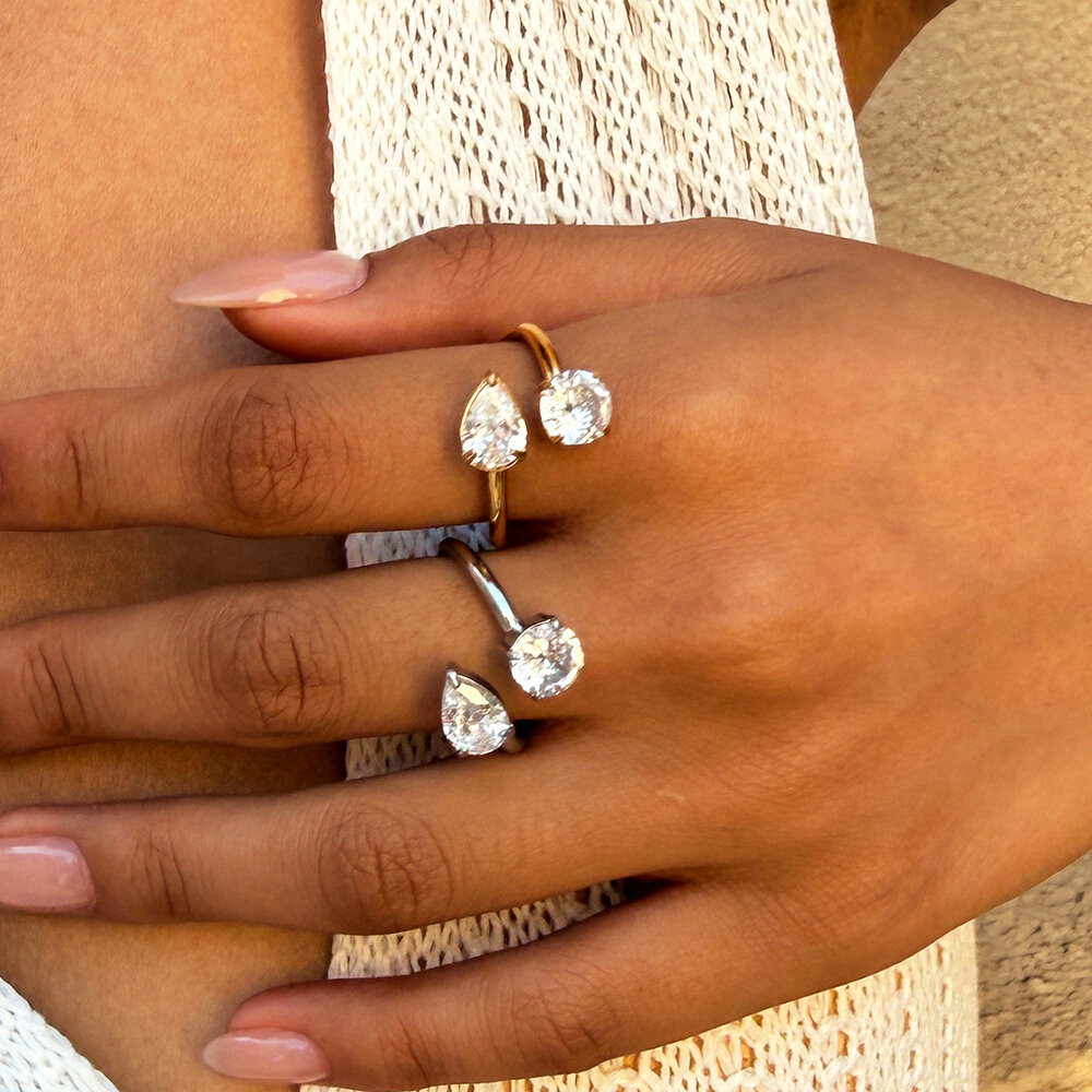 Simple Series Daily Irregular Shape Stainless Steel Waterproof Gold Color Zircon Gemstone Ring h5Picture3