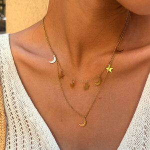 Simple Retro Daily Star Moon Stainless Steel Waterproof Gold Color Women's Pendant Necklaces h5 Picture4