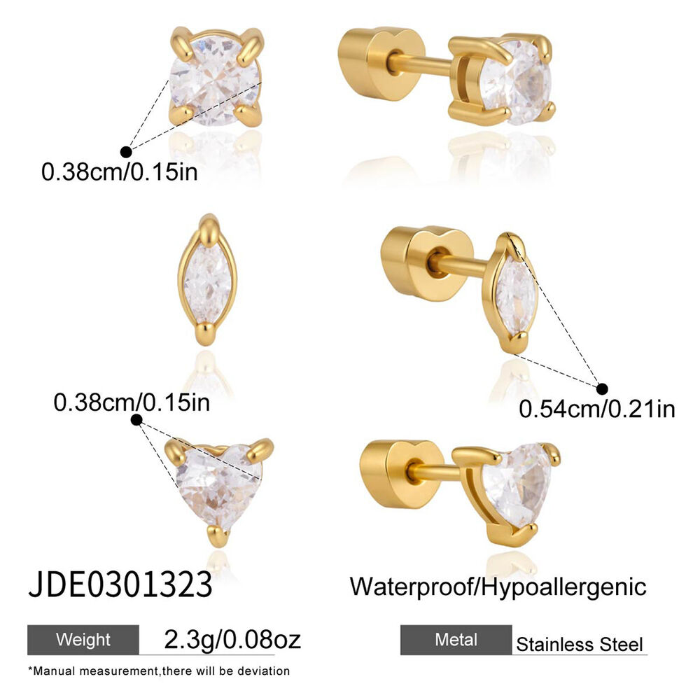Eenvoudige geometrische oorbellen van roestvrij staal, waterdicht, met goudkleurige zirkonia, voor dames.