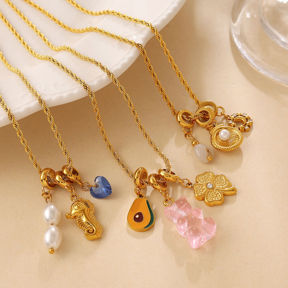Simple Daily Irregular Shape Fruit Key Clover Stainless Steel Waterproof Gold Color Women's Pendant Necklaces h5Picture4
