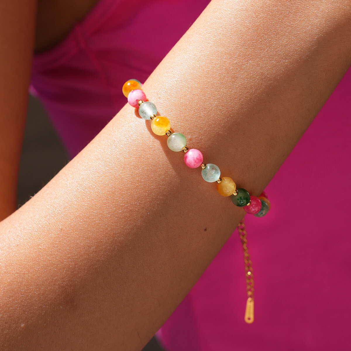 Simple Daily Circle Stainless Steel Waterproof   Gold Color  Women's Beaded Bracelets