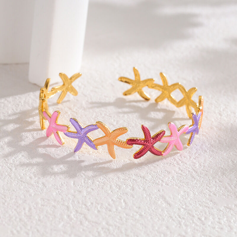 Vacation Oceanic Style Starfish Stainless Steel Waterproof Women's Cuff Bracelets h5 