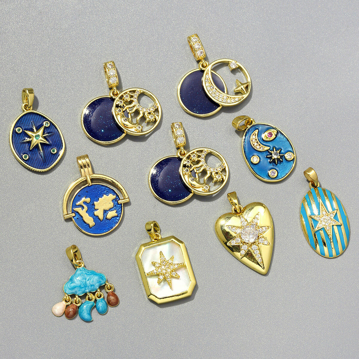 Classic Series Diy Irregular Shape Sun Moon Copper   Gold Color  Women's Pendants 2