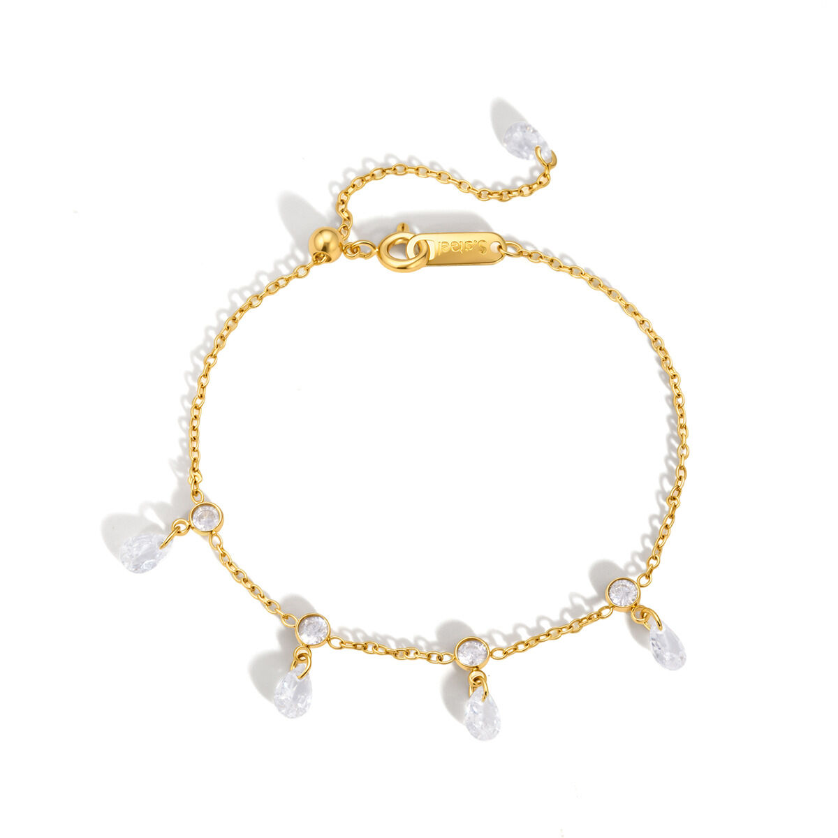 Simple Series – Armband mit unregelmäßiger Kettenform, Edelstahl, wasserdicht, goldfarben, Zirkonia Bild5