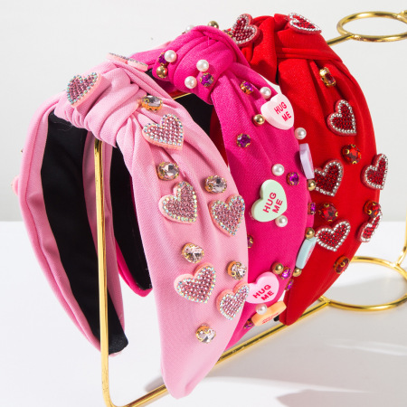 Romantic Series Sweet Letter Heart Solid Color Beads Fabric Rhinestone Hair Bands