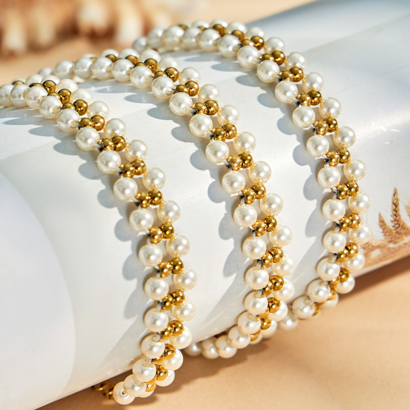 Romantic Series Elegant Solid Color Stainless Steel Waterproof   Gold Color   Women's Beaded Necklaces Picture3