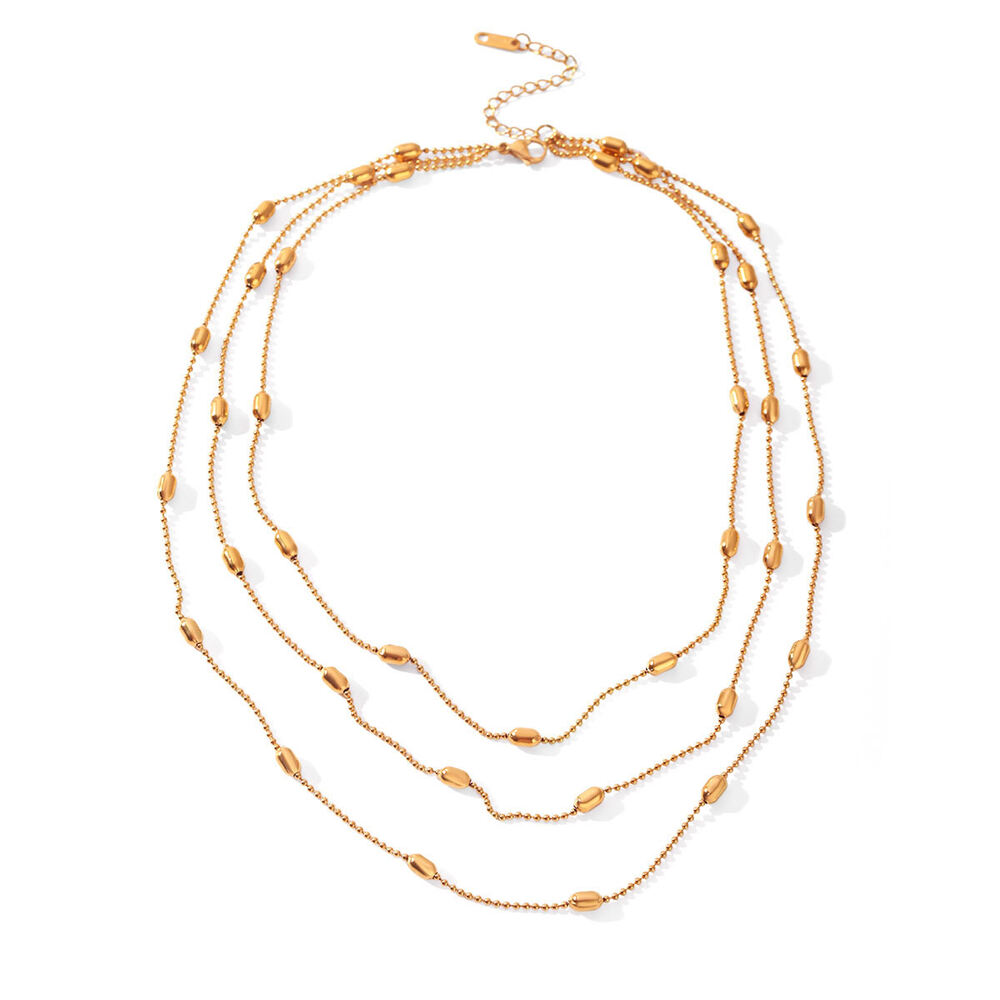 Einfache Perlenkette aus Edelstahl, wasserdicht, goldfarben, für Damen, mehrlagig tragbar h5Bild6